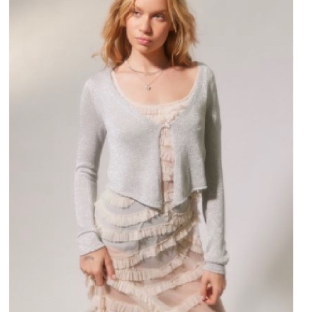 UO Urban Outfitters Cynthia Sparkle Flyaway Cardigan Blouse